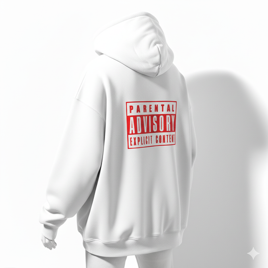 Parental Advisory Oversized White Hoodie – Streetwear Edition