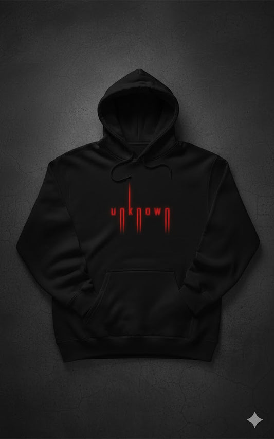 UNKNOWN Oversized Black Hoodie – Red Glow Edition