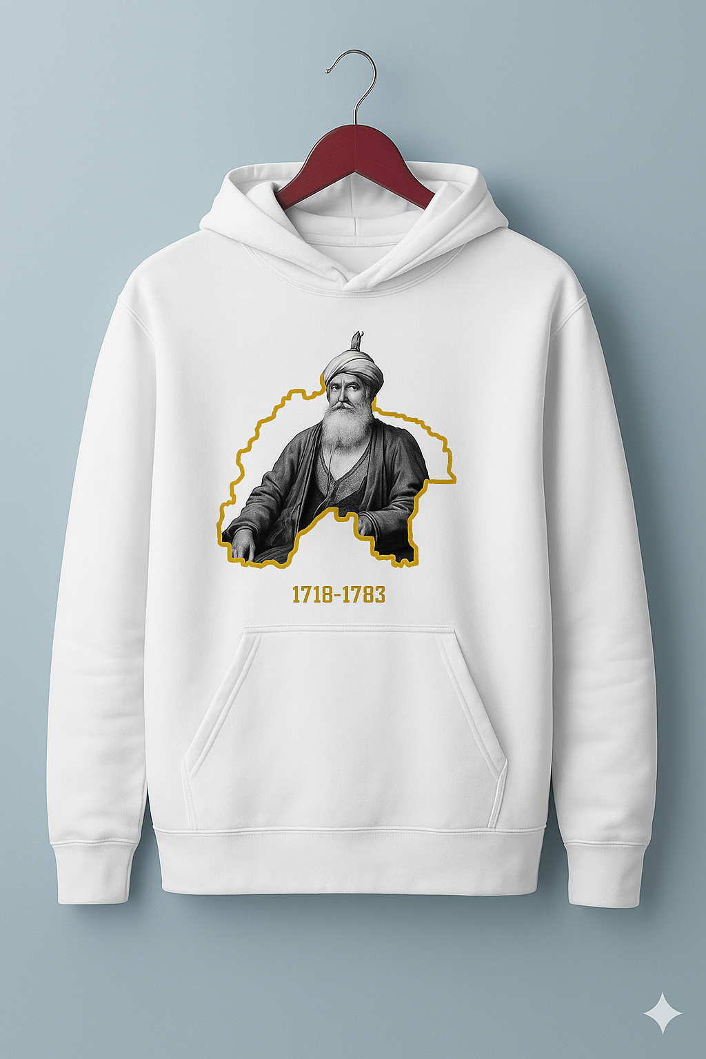 White Hoodie with Historical Portrait Print – 1718-1783 Edition
