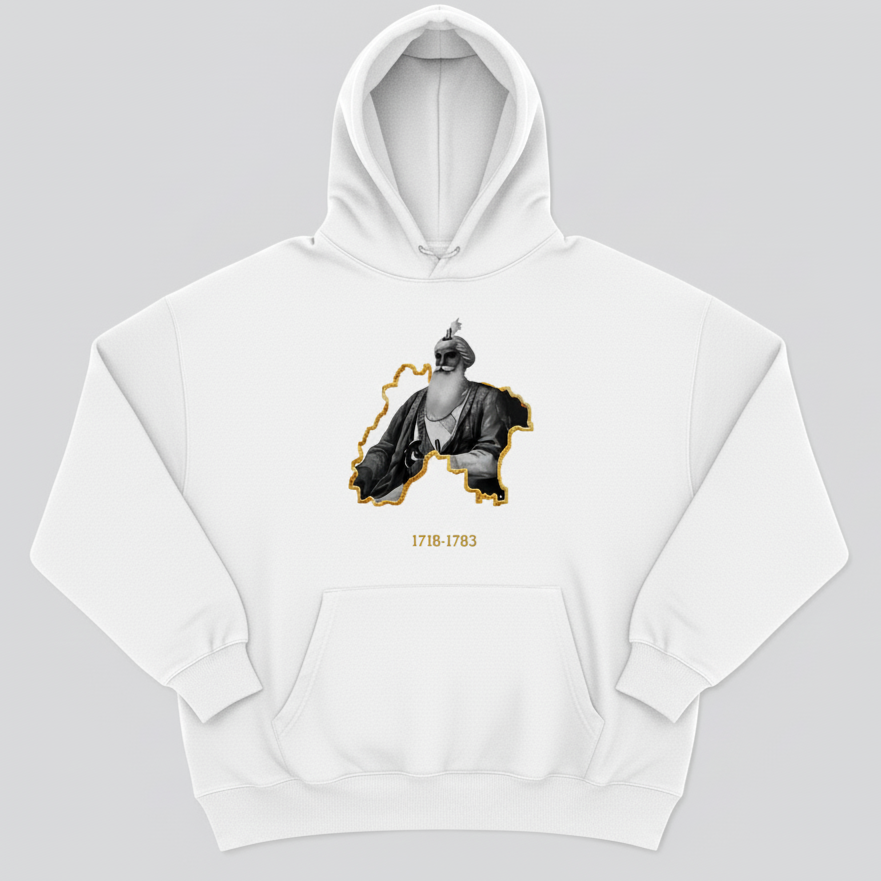 White Hoodie with Historical Portrait Print – 1718-1783 Edition