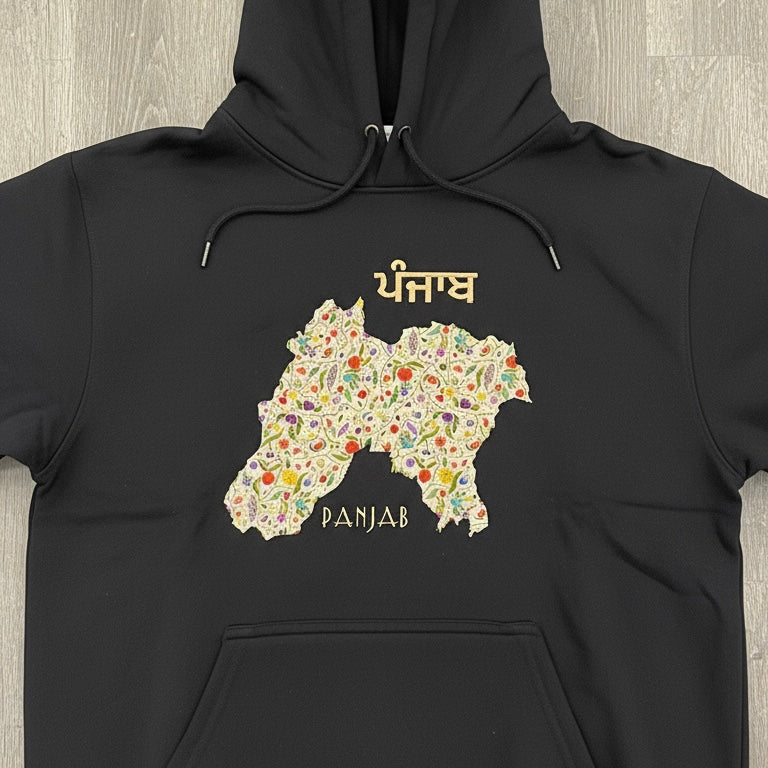 Punjab Map Printed Hoodie – Premium Black