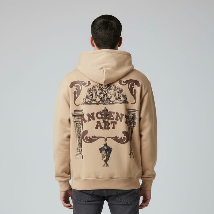 Beige “Ancient Art” Graphic Hoodie