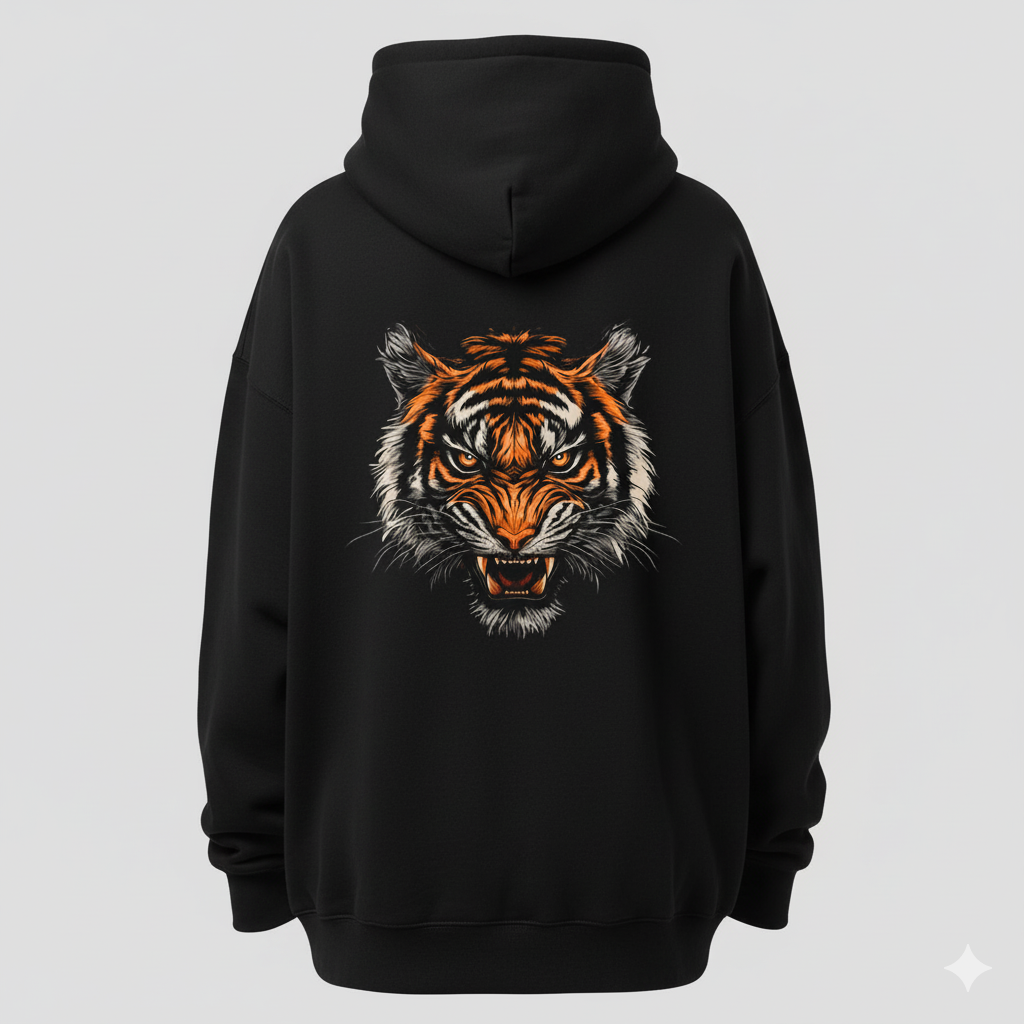 Savage Hoodie – Heavyweight Black Hoodie with Tiger Back Prin