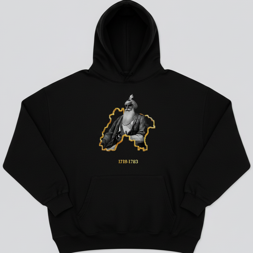 Black Hoodie with Historical Portrait Print – 1718-1783 Edition