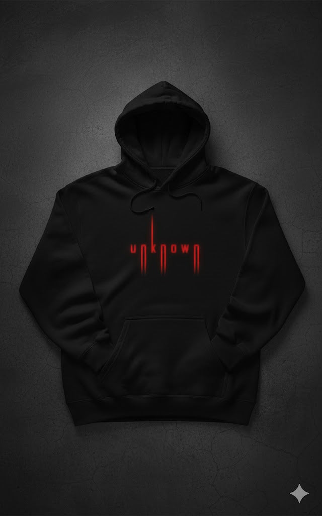 UNKNOWN Oversized Black Hoodie – Red Glow Edition