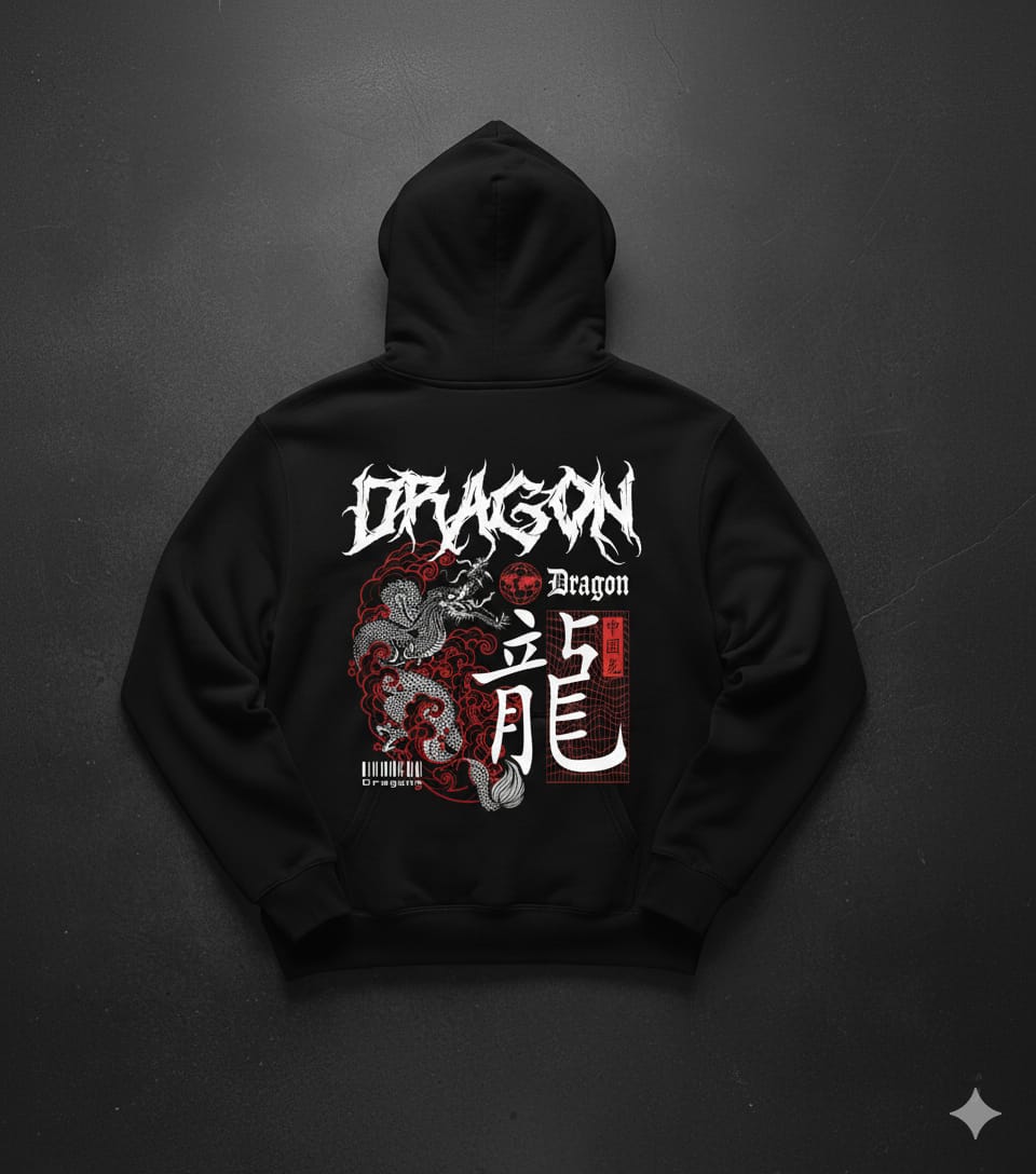 DRAGON Oversized Black Hoodie – Street Edition
