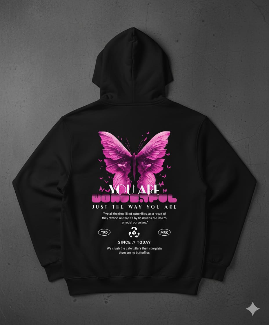 Wonderful Butterfly Oversized Black Hoodie – Inspirational Edition