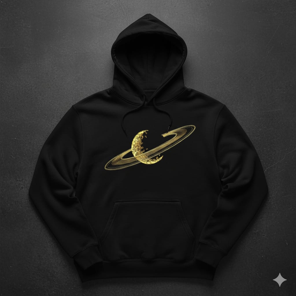 Saturn Cosmic Oversized Black Hoodie – Space Explorer Edition