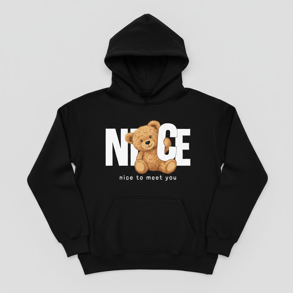 Teddy Vibe Oversized Black Hoodie – Nice to Meet You Edition