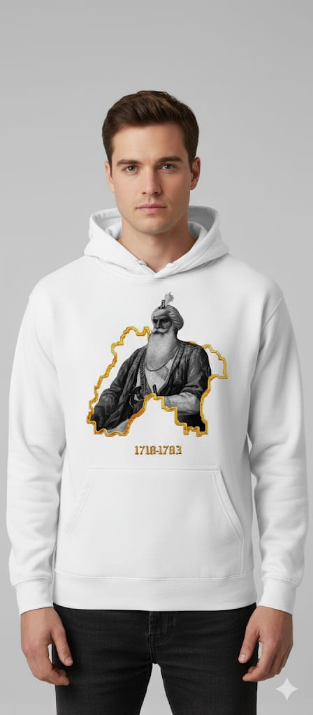 White Hoodie with Historical Portrait Print – 1718-1783 Edition