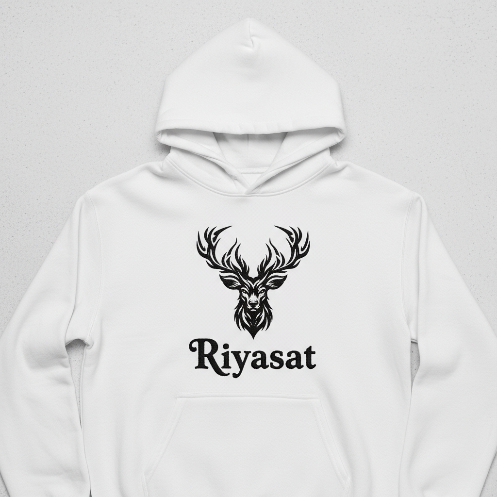 Riyasat Premium Hoodie – White Deer Edition | 440 GSM Luxury Streetwear