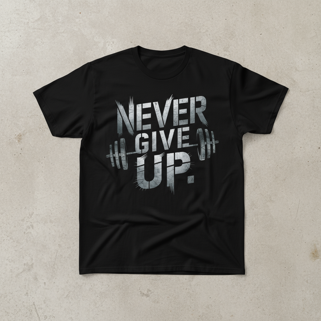 "Men’s Motivational Gym T-Shirt – Never Give Up Print | Fitness Workout Tee"