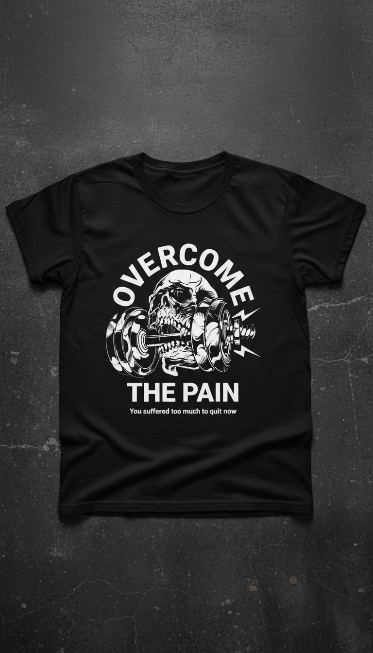 Men’s Motivational Gym T-Shirt – Overcome The Pain | Hardcore Fitness Tee